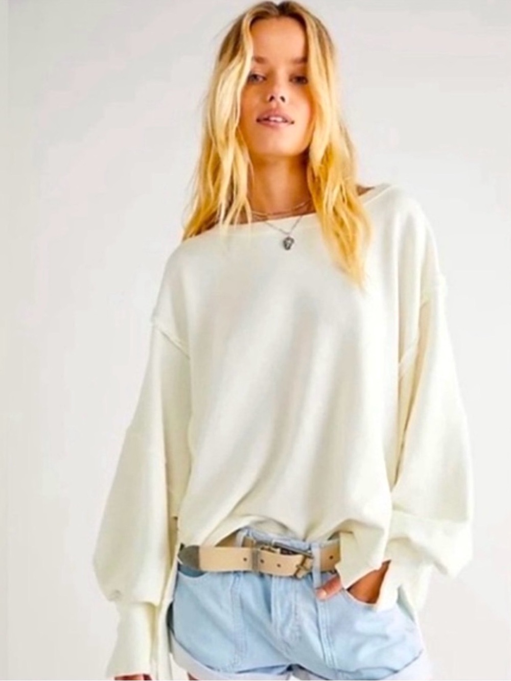 NWT Free People x We The Free Oversized Camden Sweatshirt in Optic White
